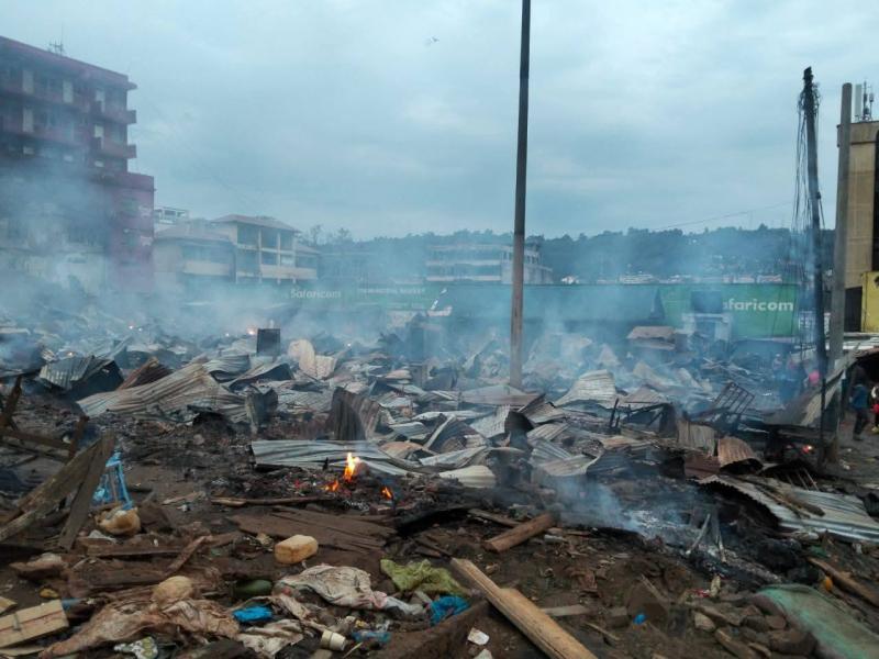 Fire razes down the Marikiti market in Kisii County.